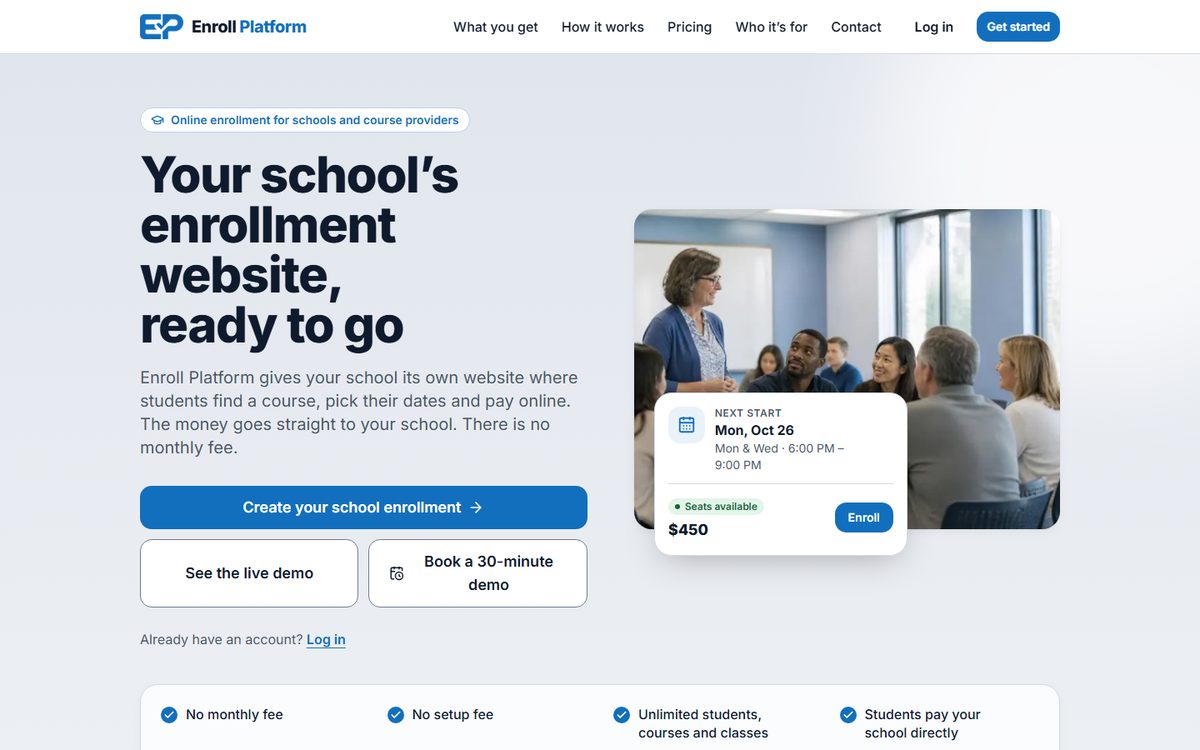 Enroll Platform homepage